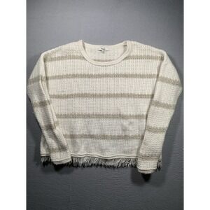 Madewell Sweater Womens Size M Long Sleeve Wool Blend Knit Fringe Striped